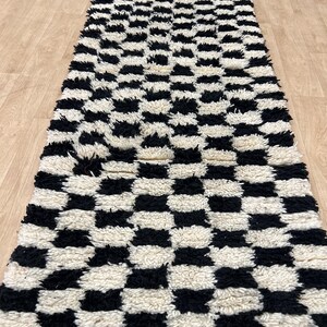 MOROCCAN HALLWAY RUG , Handmade Checkered runner rug , Black and White moroccan rug, Custom Beni ourain rug, Genuine wool rug, runner carpet