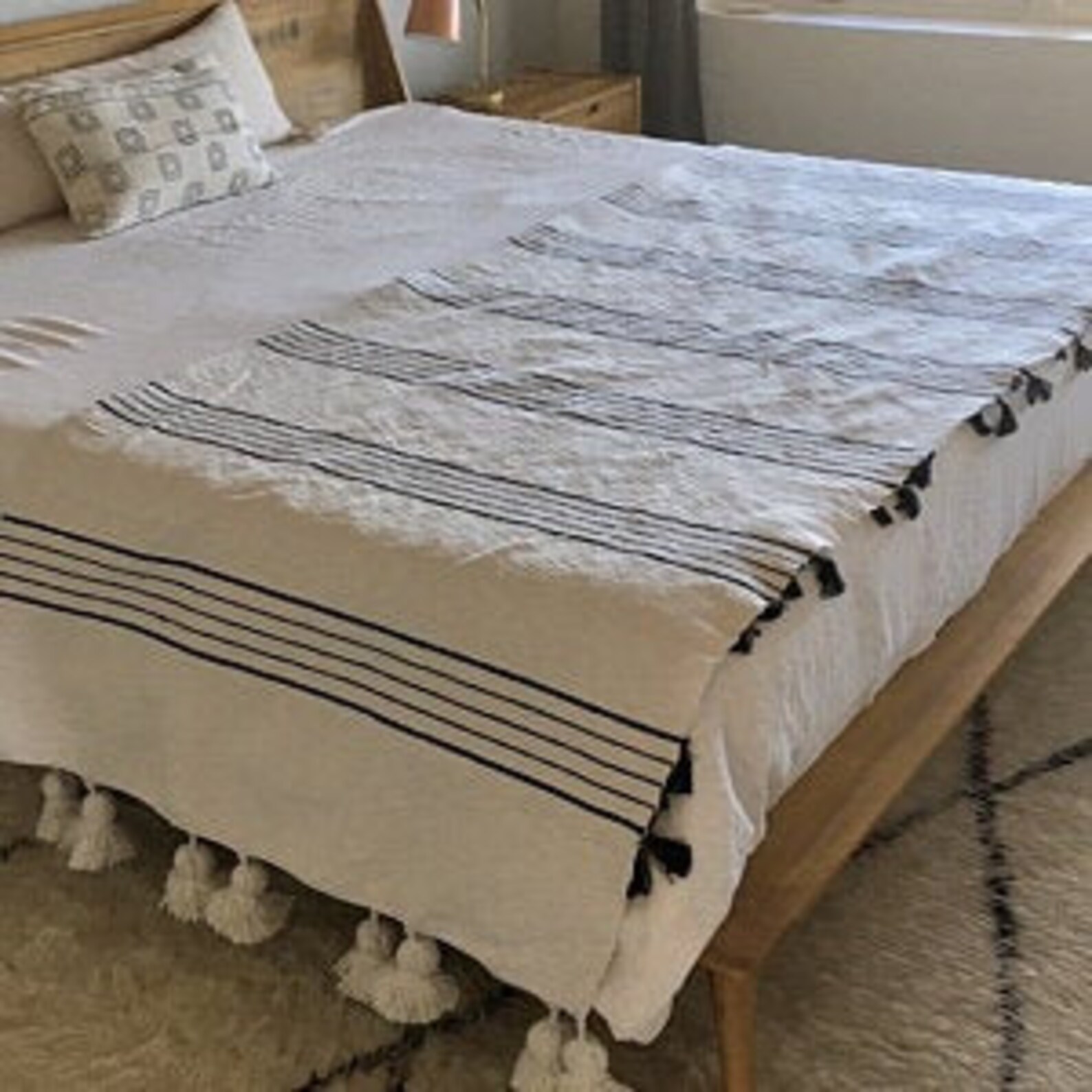 MOROCCAN BLANKET Handmade Moroccan Blanket Pompoms Tassels Etsy