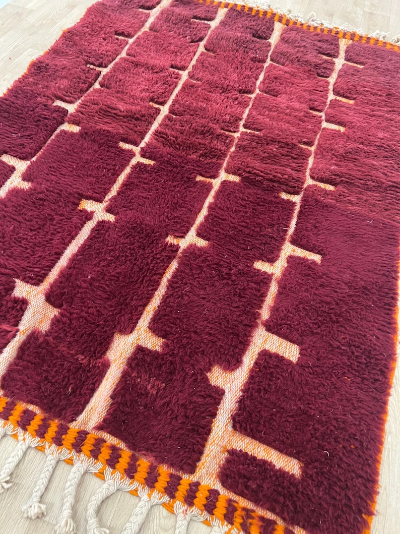 Moroccan rug , Dark red Beni ourain rug , Custom handmade rug , Wool Area rug , Area Rugs for Living room , Berber rug , Moroccan rug 10x12