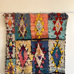 Boucherouite Rug ,Moroccan Rug,Runner boucherouite rug, boho rug,boucherouite rug,old rug ,Colorful Rug Vintage Boucherouite rug(77)