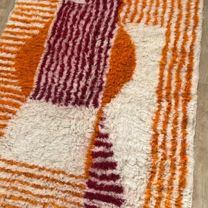 Orange Striped Moroccan rug , Rugs for Living room , Custom handmade rug , Wool Berber rug , Orange Beni ourain rug , Moroccan rug 10x14