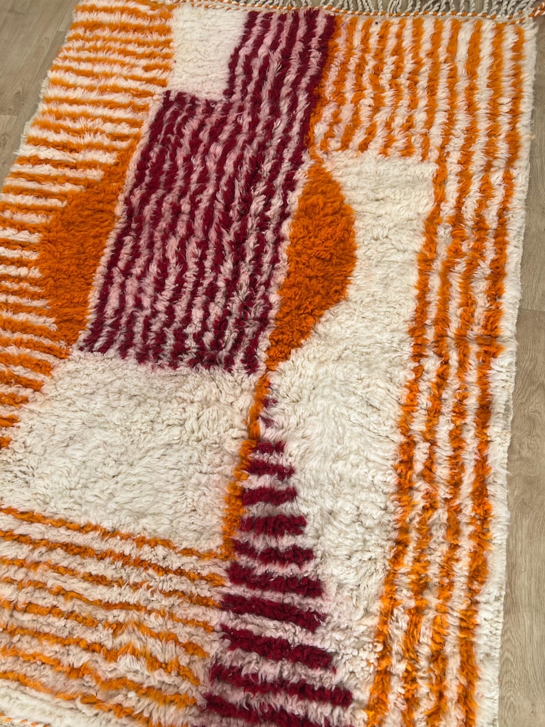 Orange Striped Moroccan rug , Rugs for Living room , Custom handmade rug , Wool Berber rug , Orange Beni ourain rug , Moroccan rug 10x14