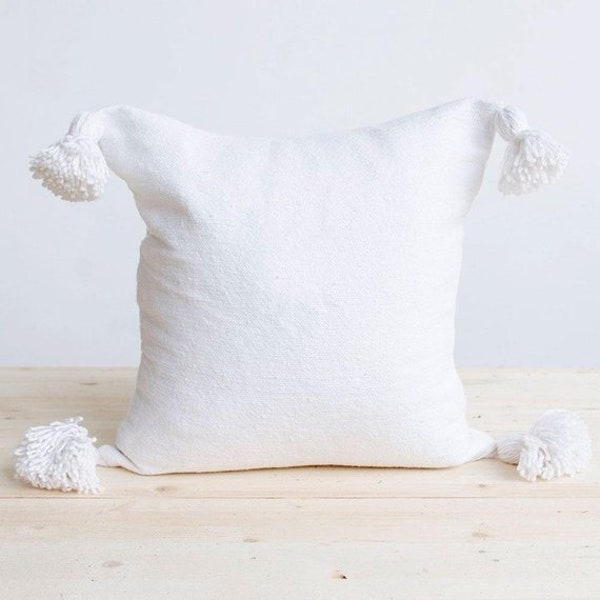 MOROCCAN PILLOW,Moroccan cotton pillows,pom pom pillow cover,Hand woven Berber Pillow,Moroccan Handmade cotton Pom Pom pouf Cover,pom pom