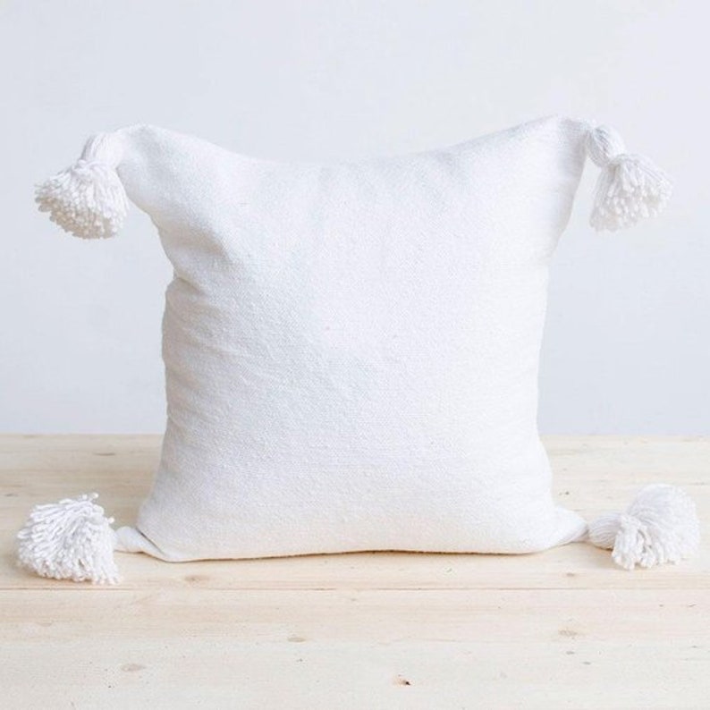 MOROCCAN PILLOW,Moroccan cotton pillows,pom pom pillow cover,Hand woven Berber Pillow,Moroccan Handmade cotton Pom Pom pouf Cover,pom pom image 1