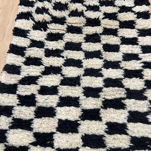 MOROCCAN HALLWAY RUG , Handmade Checkered runner rug , Black and White moroccan rug, Custom Beni ourain rug, Genuine wool rug, runner carpet
