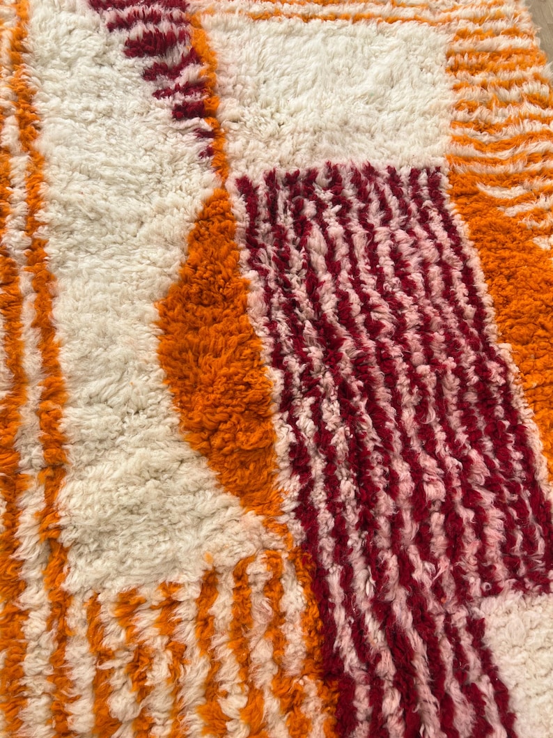 Orange Striped Moroccan rug , Rugs for Living room , Custom handmade rug , Wool Berber rug , Orange Beni ourain rug , Moroccan rug 10x14