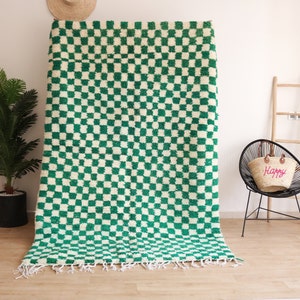 Green checkered rug ,Colorful checkerboard rug ,Custom Checkered rug ,Bedroom rug ,Wool Rug, Handmade Checkerboard Rug, Berber Green Rug