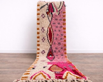 Handmade Pink Berber Runner Rug: Moroccan Wool Hallway Carpet