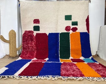Marokkanischer Teppich mit botanischem Abstraktem Muster – Handgewebtes Wollmuster – Individuelle Berberkunst – Kleiner Boho-Wandteppich – Minimalistischer Wandbehang – Wollteppich