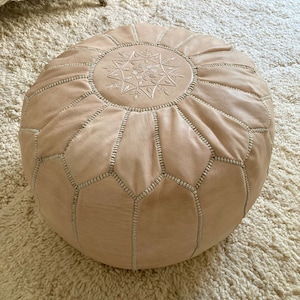MOROCCAN POUF 100% Leather - Handmade Leather - Ottoman Footstool Hassock, hight Quality Ottoman -real Natural Leather pouffe - vintage pouf