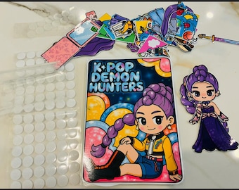 CHIBI-Hand-Cut K-Pop Demon Hunter Huntrix Quiet Book | Laminated Busy book