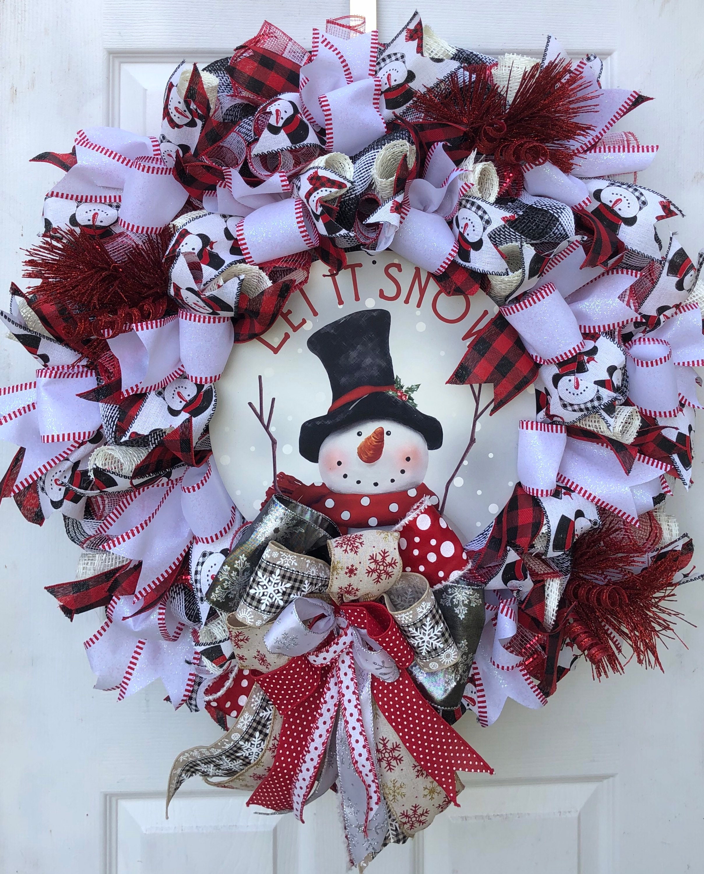 Let It Snow Door Hanger Snowman Wreath | Etsy