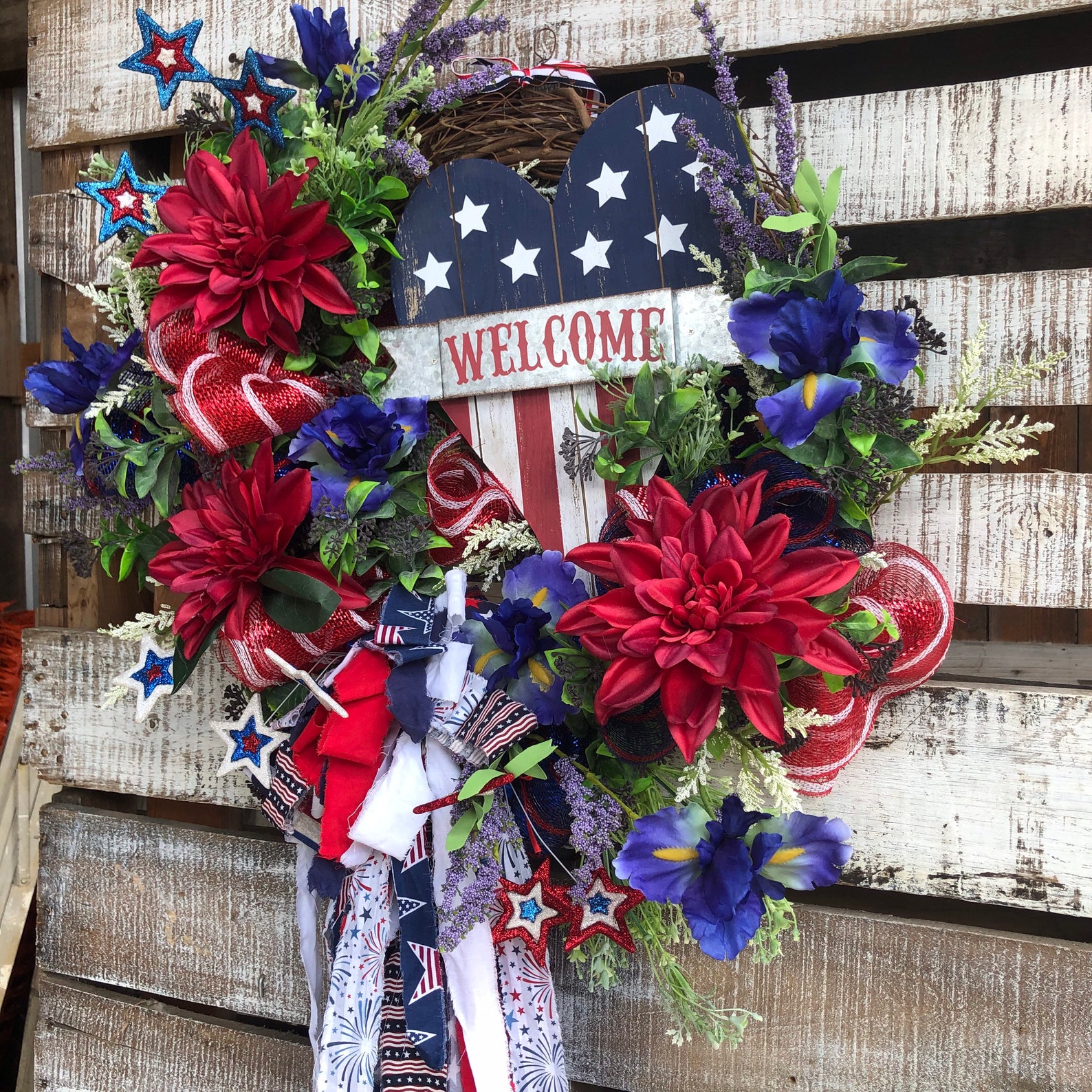 Patriotic Grapevine Wreath 4th of July Front Door Wreath Etsy