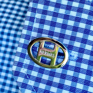 Vintage Designer Hermès Silver Tone Oval ‘H’ Cufflinks