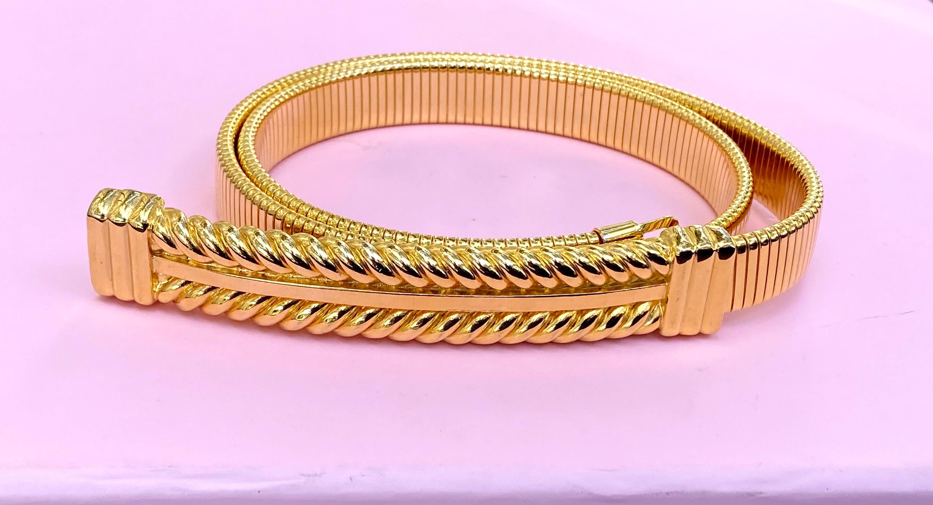Vintage Designer Gold Tone Stretchy Metal Snake Belt With  display picture 1