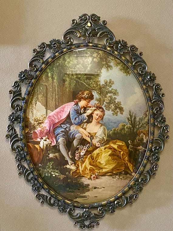 Vintage Italian Brass Oval Picture Frame, Baroque Rococo Style