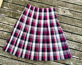 Vintage Fletcher Jones Tartan Black Pink White Wool Skirt - Australia’s Finest Clothing Made in Australia 80s Skirt - Size 12