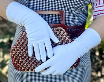 Vintage Retro Midlength Cream Formal Evening Embroidered Gloves