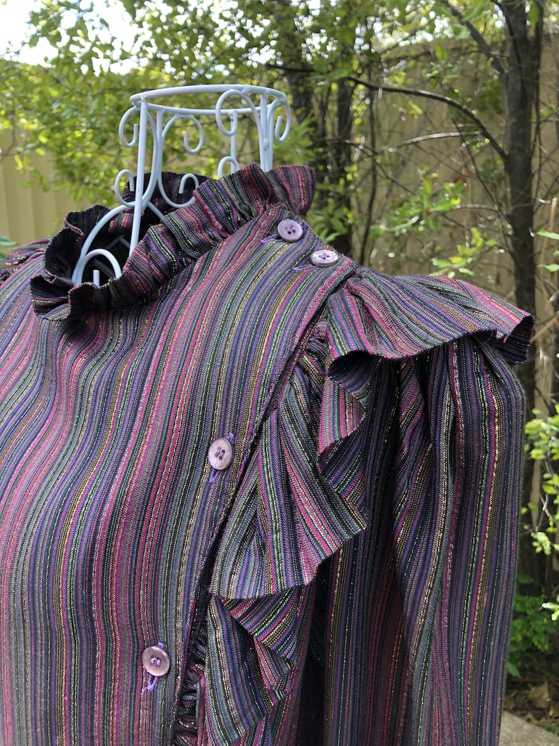 1980s Walter Kristensen Vintage Top and Puffy Culottes Set Multi Colour Stripe Pattern Solid Colour Lining