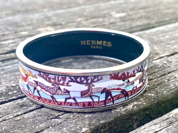 Vintage RARE Hermes La Vie Du Grand Nord Reindeer Enamel Palladium Plated Enamel Bracelet RESERVED Etsy