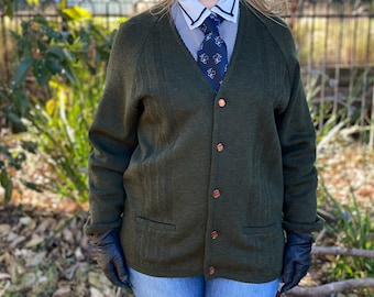 Vintage J Kipen of Melbourne Pure Wool Dark Green Cardigan - Unisex Sweater - Medium