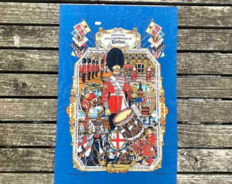Vintage Pageants and Ceremonies of London/100% Cotton Dish/Tea Blue with pictures Collectible Kitchen Towel/Made in Britain