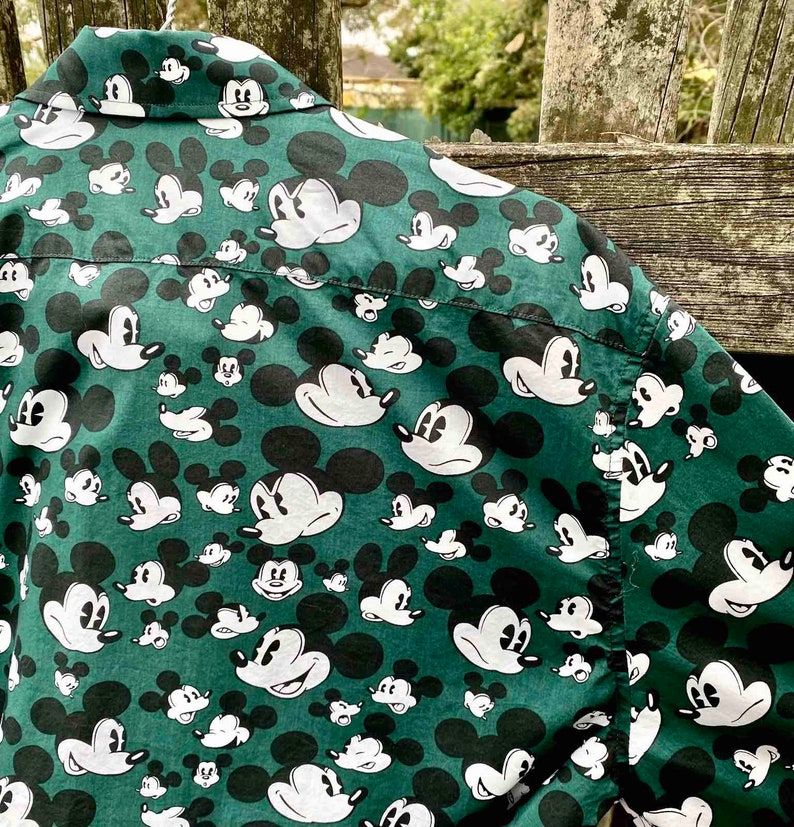 H&M and Disney Collaboration Dark Green Mickey Mouse Print Button Down Shirt - Collectible Disney Clothing - Novelty Shirt image 8