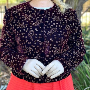 Vintage 1980s Burgundy Velvet New Wave Oversize Shoulder Pad Jacket with Gold Detailing/Decoration by MARTI/made in Australia/Luxury Style