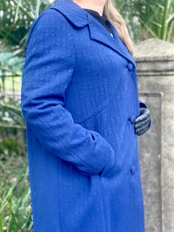 Vintage Retro Long Wide Collar Blue Coat Peacoat … - image 4