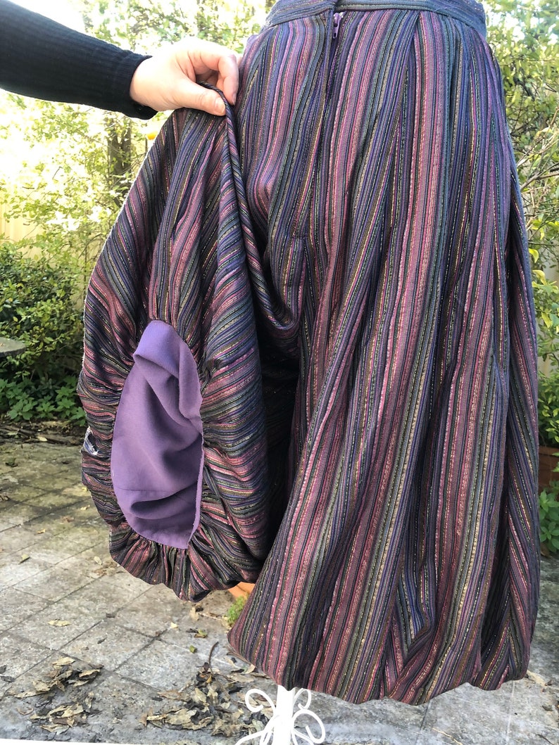1980s Walter Kristensen Vintage Top and Puffy Culottes Set Multi Colour Stripe Pattern Solid Colour Lining