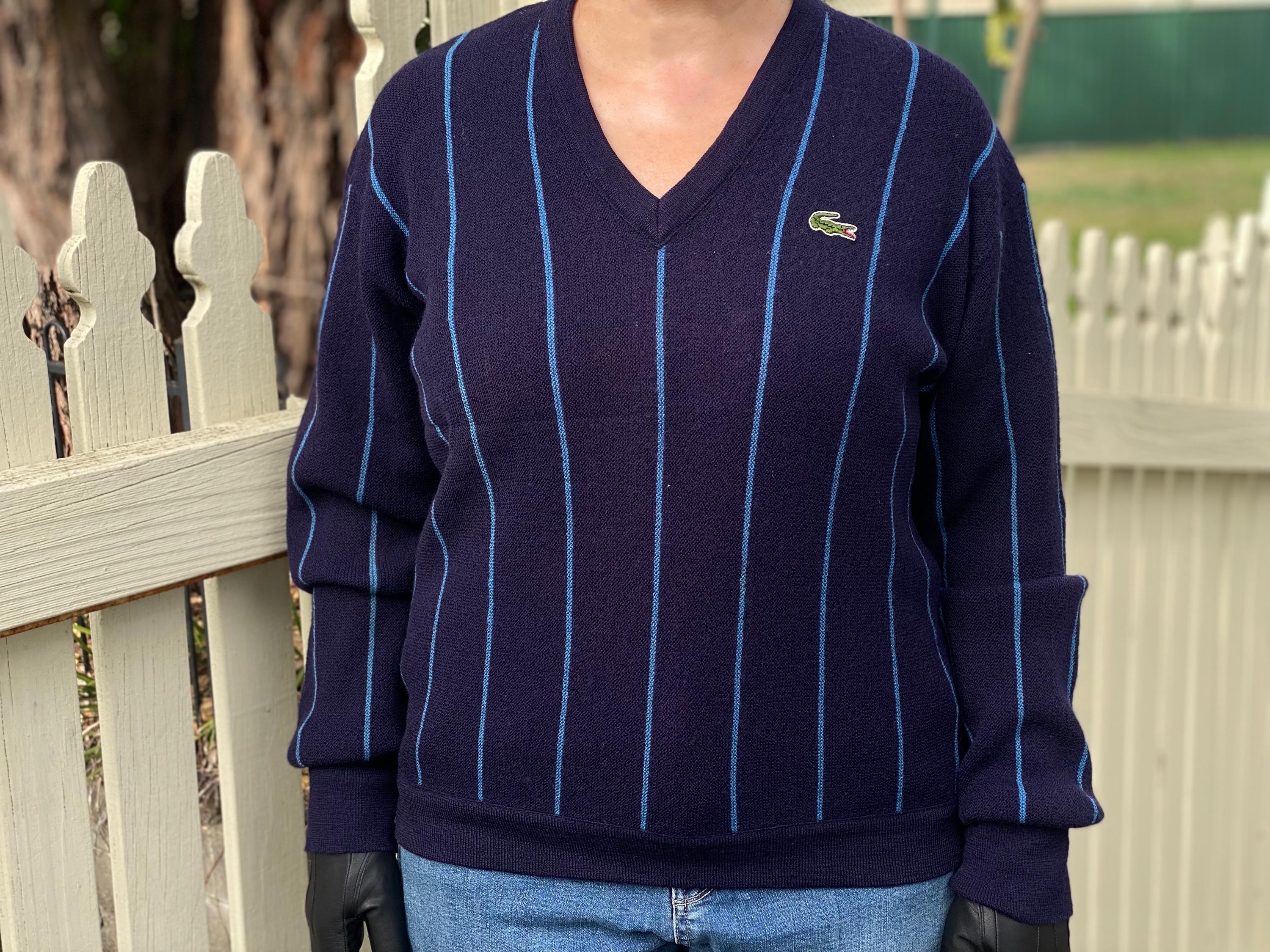 Vintage Lacoste Chemise V-neck Sweater With Crocodile Logo/ Dark