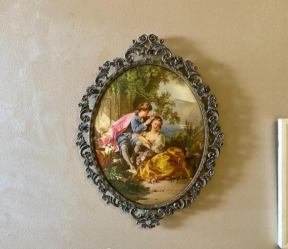 Vintage Italian Brass Oval Picture Frame, Baroque Rococo Style