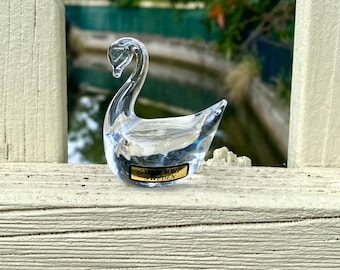 Vintage Clear Crystal Swan Figurine by MANTORP, Sweden/Hand made Crystal Mini Figurine/Decoration/Delicate Glass Collectible Gift/Authorised