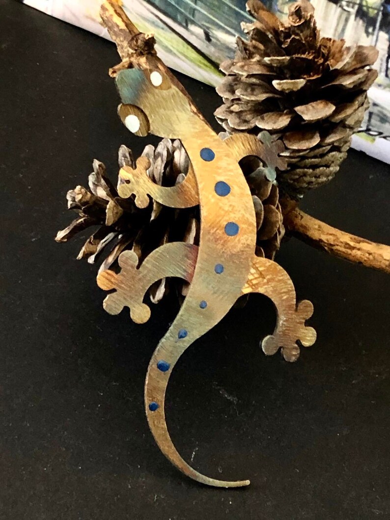 Printed Metal Lizard Figurine Aboriginal Vintage Hand Made Hand Signed