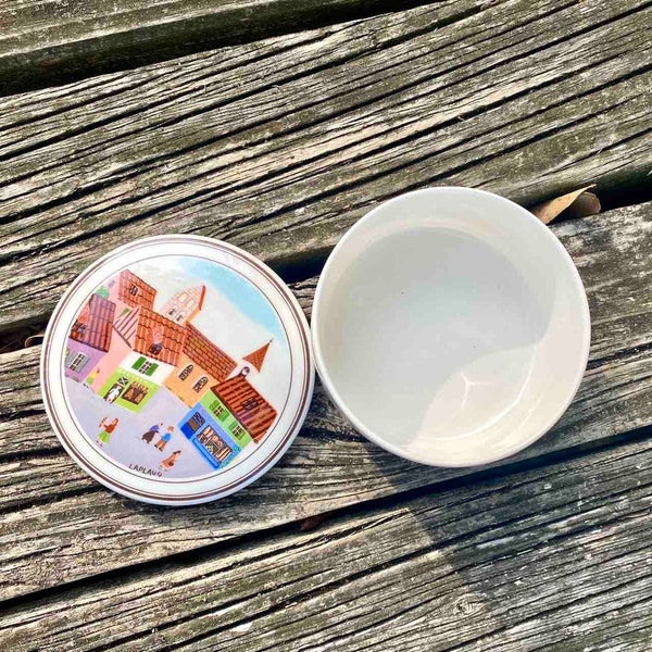 Retro Collectible Villeroy&Boch Porcelain Round Jewellery-Village Scene Anno 1748 -small  Trinket Box with lid/Covered Candy Dish/Luxembourg
