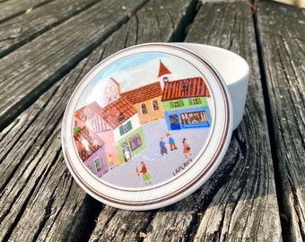 Retro Collectible Villeroy&Boch Porcelain Round Jewellery-Village Scene Anno 1748 -small  Trinket Box with lid/Covered Candy Dish/Luxembourg