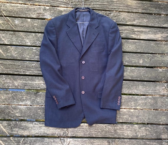 Discontinued Vintage Italian Summer Blazer by Vitarelli Uomo Super 120/dark  Navy With Dark Grey Tint, Vitarelli Fabric, Taglia 50 (l)/italy - Etsy