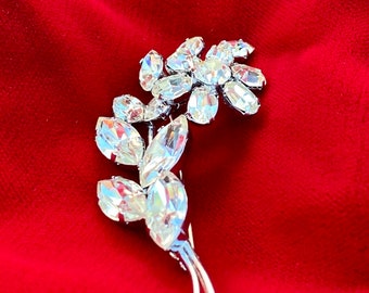 Broche Vintage Fleurs Avec Strass Autrichiens En Laiton Doré - Occasion, Style Rétro