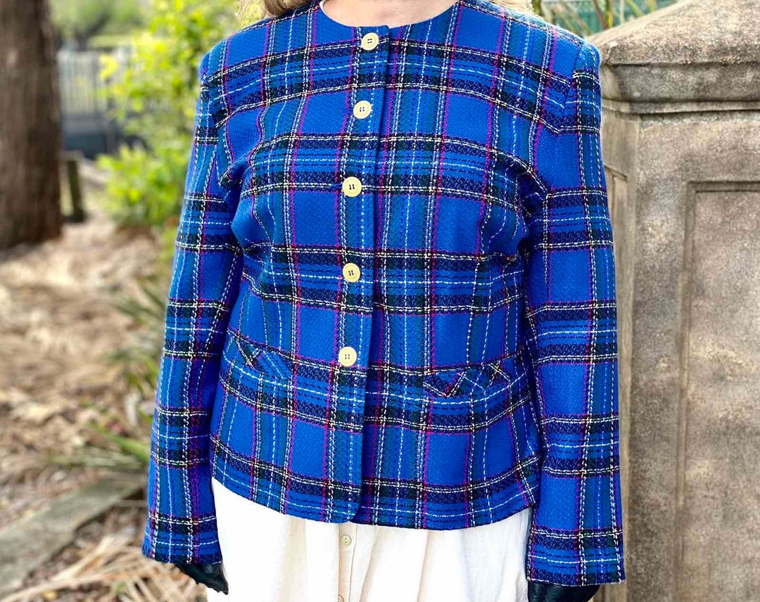 Vintage Discovery Blue Plaid Jacket Size 14 Etsy