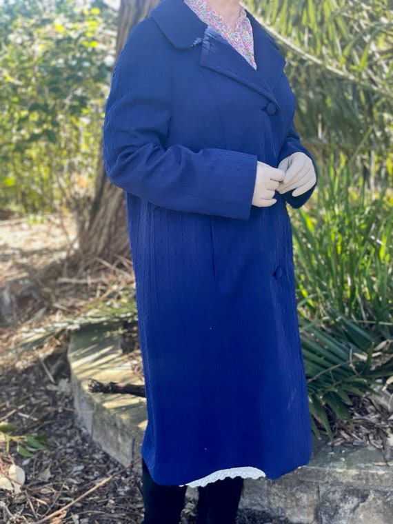 Vintage Retro Long Wide Collar Blue Coat Peacoat … - image 5