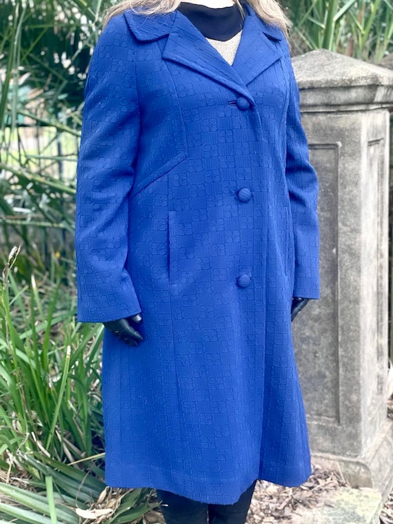 Vintage Retro Long Wide Collar Blue Coat Peacoat … - image 2