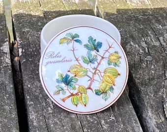 Retro Collectible Villeroy&Boch Porcelain Round Jewellery-Ribes Glossularia-small  Trinket Box with lid/Covered Candy Dish/Luxembourg/Gift