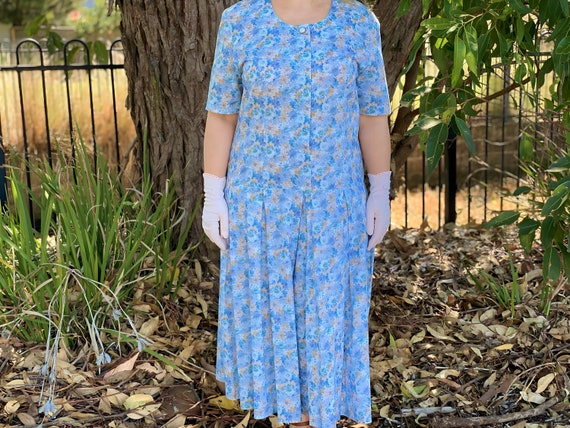 80's Canary Yellow Pleated Drop Waist Padded Shoulder Dress