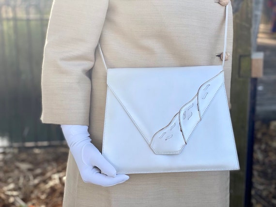 ◆LEE◆ Cotton Medium Square Bag Ivory Vintage Mid Century White Leather Bag by Dany Lie Krizia