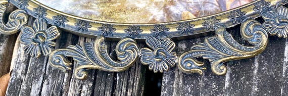 Vintage Italian Brass Oval Picture Frame, Baroque Rococo Style