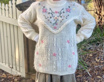 Vintage New Cover White Wool Mix Cable Knit Sweater With