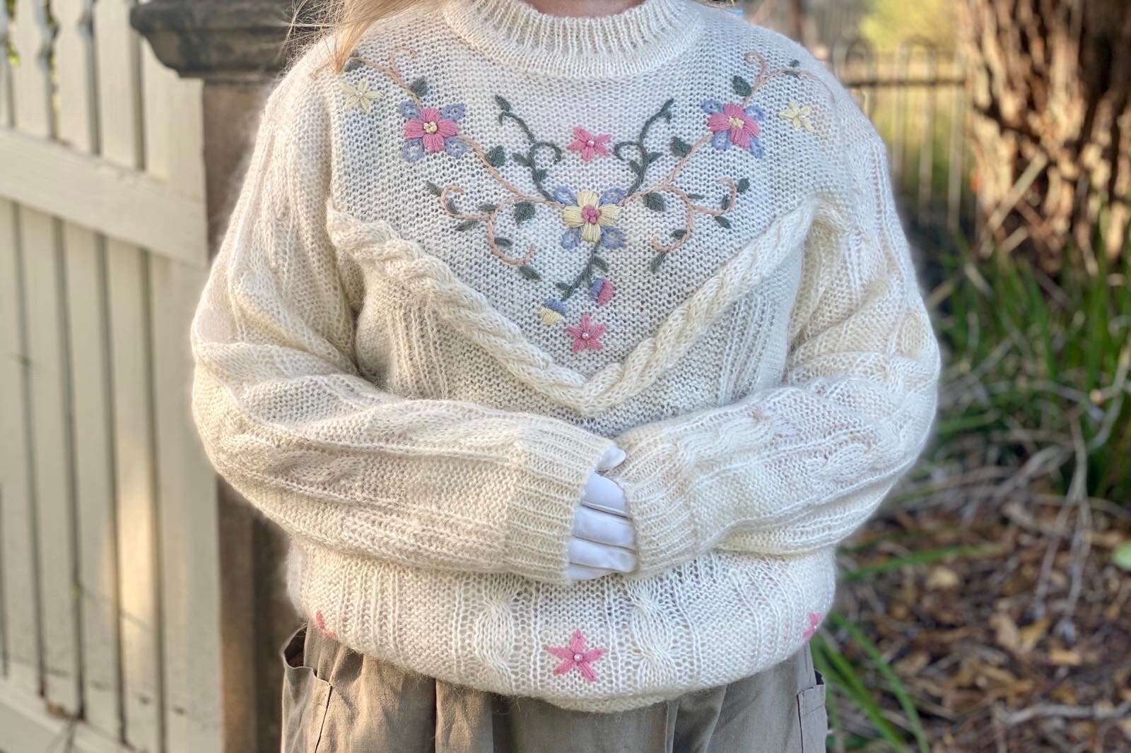 Vintage New Cover White Wool Mix Cable Knit Sweater With