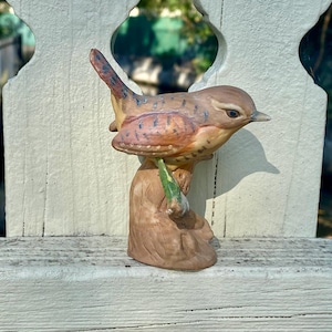 Vintage Bird on Branch/Ceramic Hand Painted Mid Century Figurine/Aviary Collectibles/Signed: Crown A