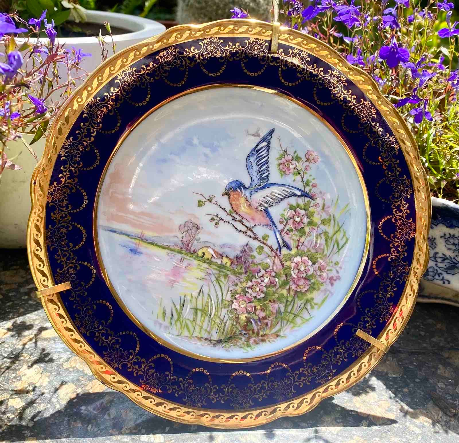 Vintage Rehausse Main Limoges Porcelain Cobalt Blue and Gilted