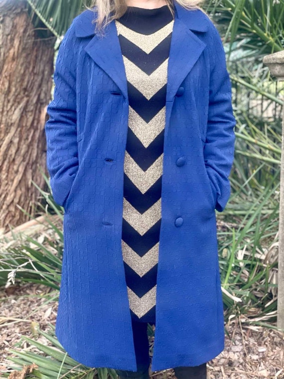 Vintage Retro Long Wide Collar Blue Coat Peacoat … - image 3